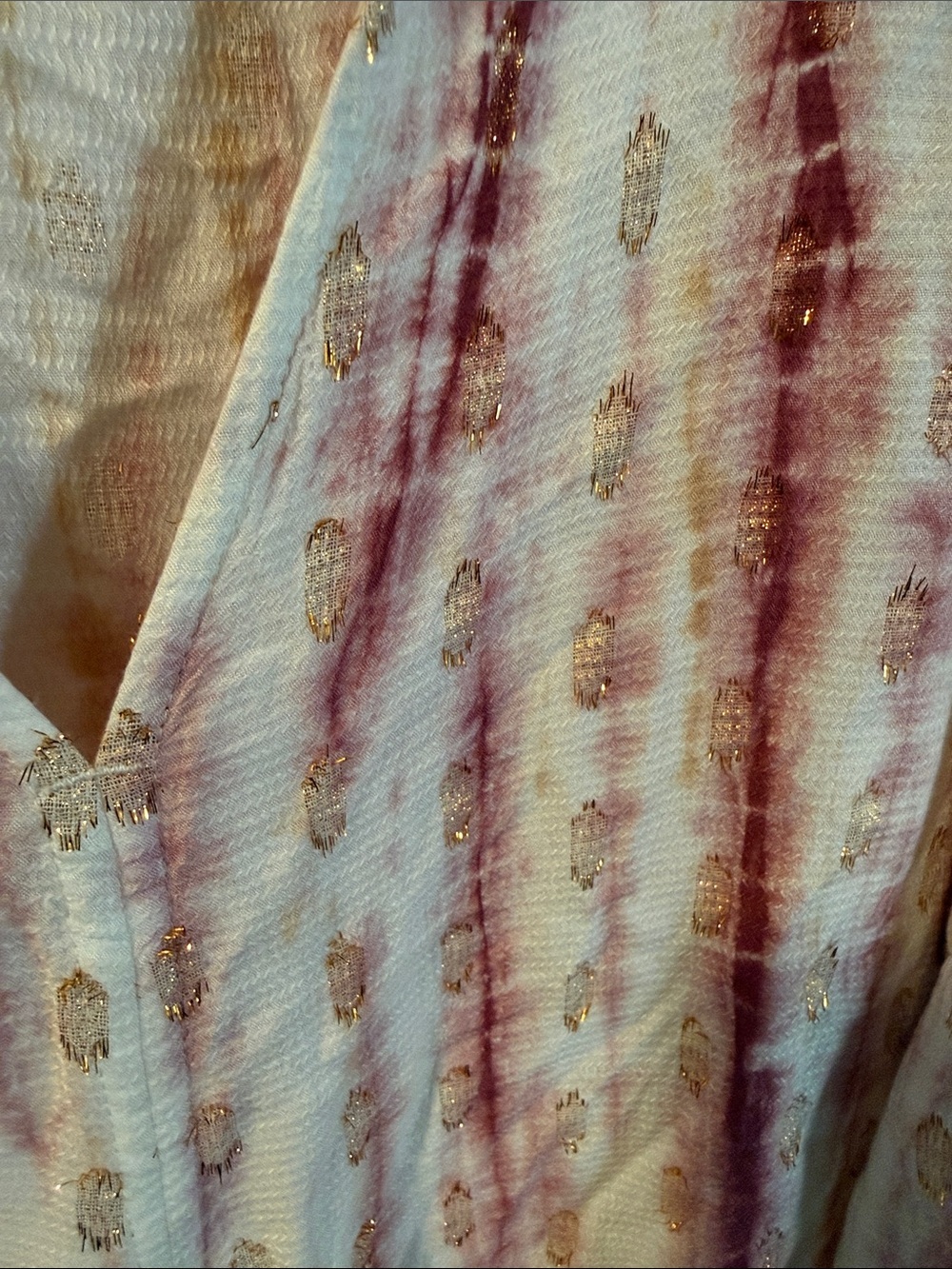 lovestitch Ivory and Rust Tie-Front V-Neck Blouse with Gold Detail - Picture 3 of 5